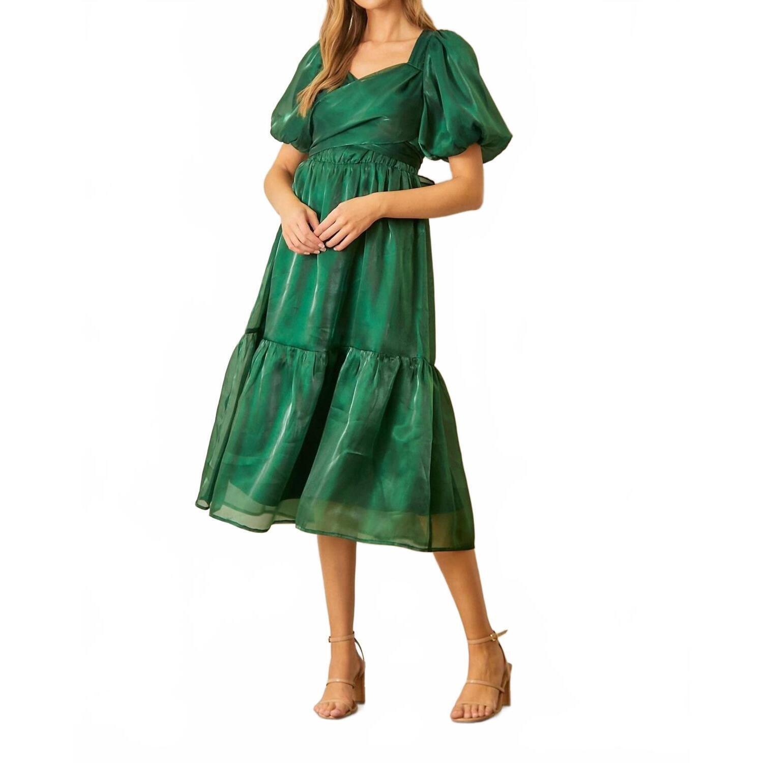 New Polagram Wrapped Tiered Midi Dress In Emerald